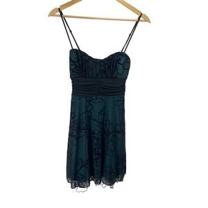 Speechless Womens Cocktail Dress Party Tie Back Sparkly Floral Black Teal Small